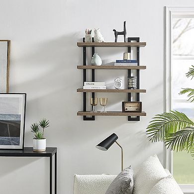 4-tier Wide Ladder Bracket Floating Metal Frame Wall Shelves