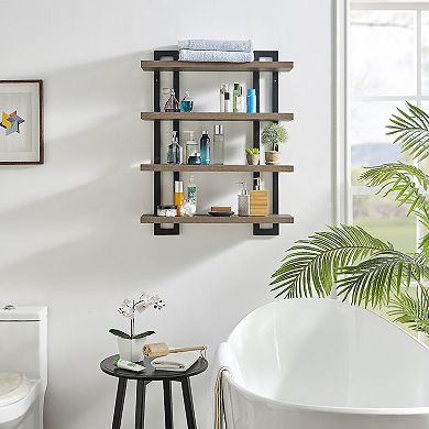 4-tier Wide Ladder Bracket Floating Metal Frame Wall Shelves