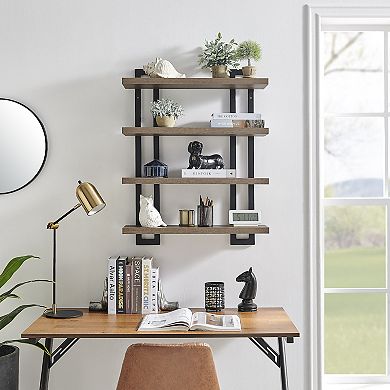 4-tier Wide Ladder Bracket Floating Metal Frame Wall Shelves