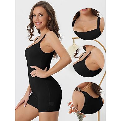 Women's Square Neck Tummy Control Bodysuits Bodycon Rompers Tank Top Shorts Jumpsuit