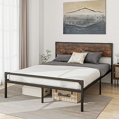 Platform Queen Bed with Rustic Headboard and Footboard