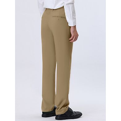 Solid Color Dress Pants For Men's Comfort Formal Straight Fit Flat Front Trousers