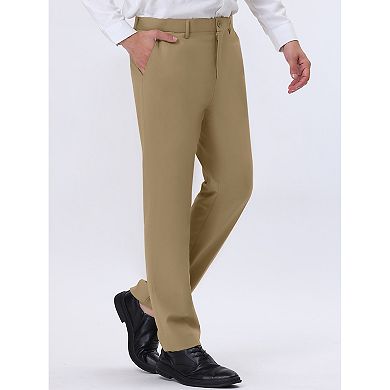 Solid Color Dress Pants For Men's Comfort Formal Straight Fit Flat Front Trousers