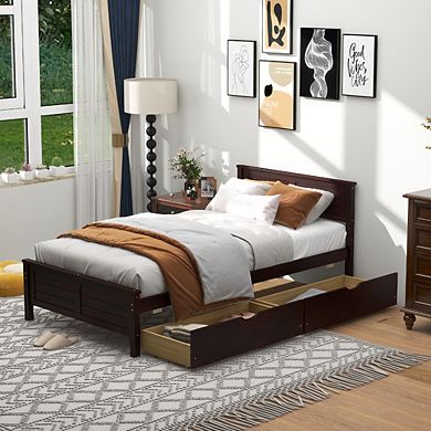 Bed Frame With Storage Drawers And Solid Wood Headboard