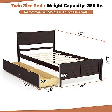 Bed Frame With Storage Drawers And Solid Wood Headboard