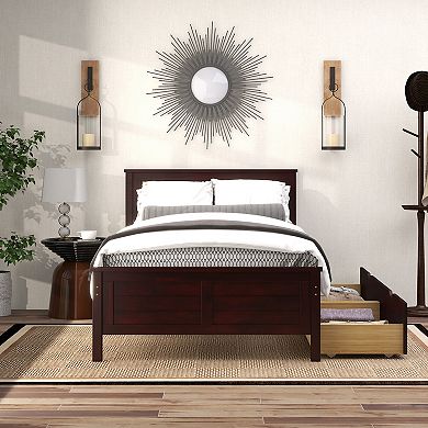 Bed Frame With Storage Drawers And Solid Wood Headboard