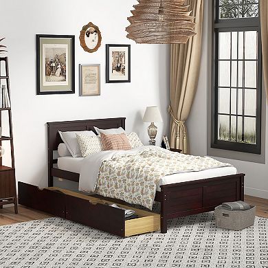 Bed Frame With Storage Drawers And Solid Wood Headboard