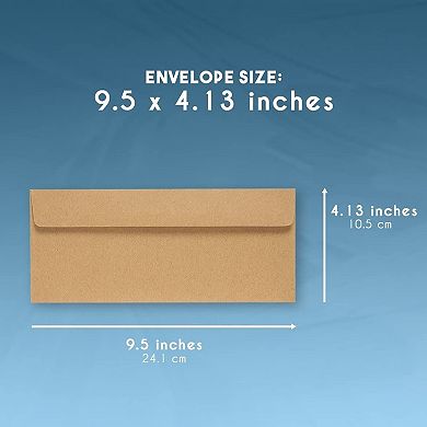 100 Pack #10 Brown Envelopes, Gummed Seal For Invitations, Letters, Certificates