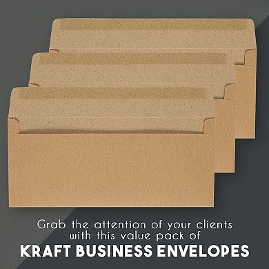 100 Pack #10 Brown Envelopes, Gummed Seal For Invitations, Letters, Certificates