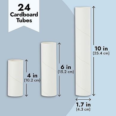 24 Pack White Cardboard Tubes For Crafts, Classroom Art Projects, 3 Sizes
