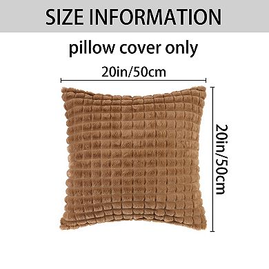 2pcs Checked Faux Fur Plush Throw Pillow Covers Solid Soft Fuzzy Cozy Pillowcases 20"x20"