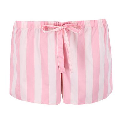 Women's Pink Stripe Notch Collar Short Set