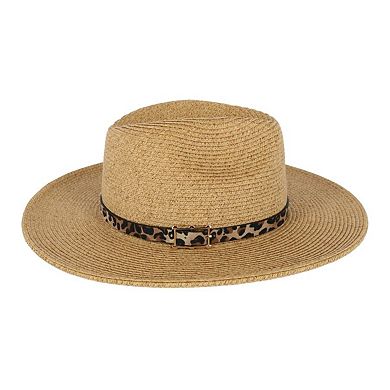 Women's Braided Toyo Fedora Sun Hat With Leopard Hat Band