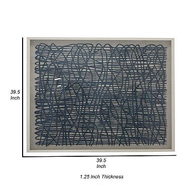 40 Inch Framed Wall Art Decor, Abstract Lines, Natural Fiber, White, Gray