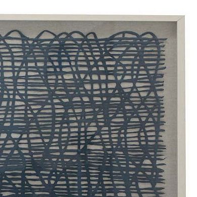 40 Inch Framed Wall Art Decor, Abstract Lines, Natural Fiber, White, Gray