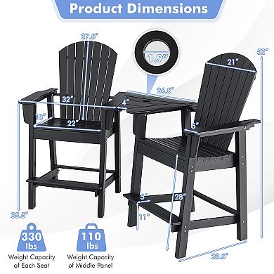 2 Pieces Hdpe Tall Adirondack Chair With Middle Connecting Tray