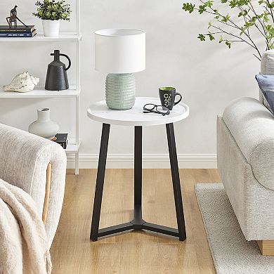 Harper Round Raised Lip Edge Side Accent Table With Mid-century Modern Crossed Metal Legs