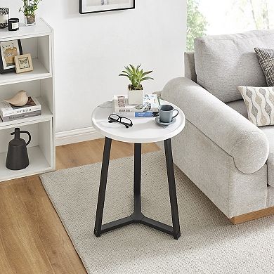 Harper Round Raised Lip Edge Side Accent Table With Mid-century Modern Crossed Metal Legs