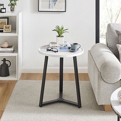 Harper Round Raised Lip Edge Side Accent Table With Mid-century Modern Crossed Metal Legs