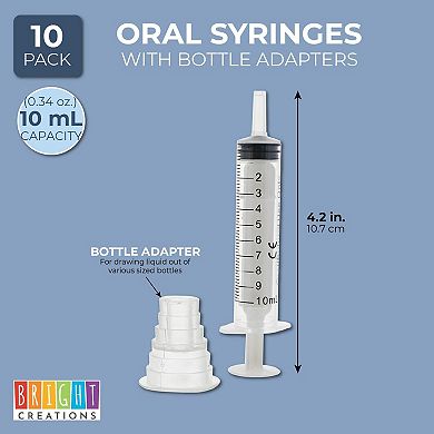 10 Pack Syringes With Bottle Adapter For Oral Medication, Clear, 10ml 4.2 Inch