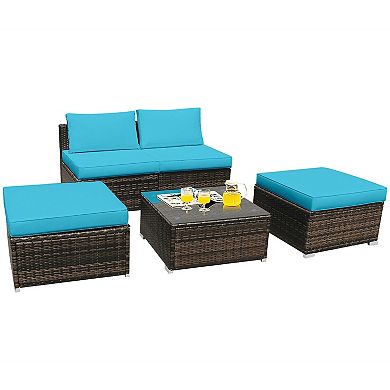 5 Pieces Wicker Lounge Chair Set with Washable Zippered Cushions