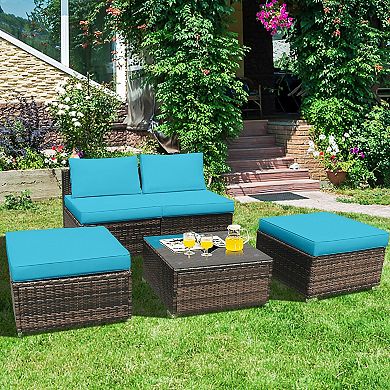 5 Pieces Wicker Lounge Chair Set with Washable Zippered Cushions