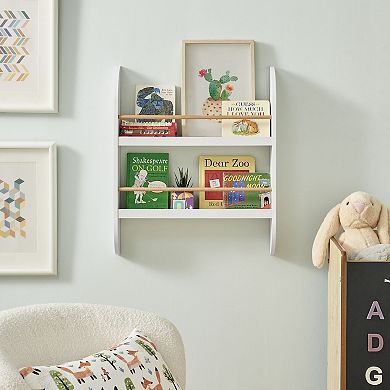 Steiner White Rounded Contemporary 2-Tier Kids Book Or Magazine Storage Wall Mount Bookcase