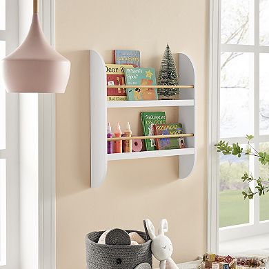 Steiner White Rounded Contemporary 2-Tier Kids Book Or Magazine Storage Wall Mount Bookcase