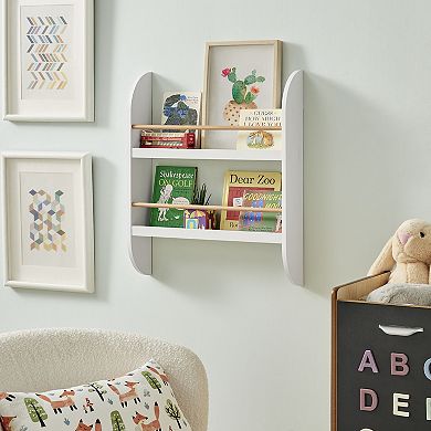 Steiner White Rounded Contemporary 2-Tier Kids Book Or Magazine Storage Wall Mount Bookcase