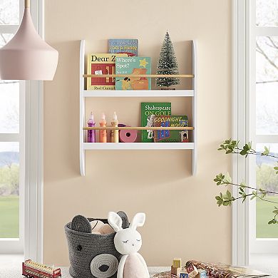 Steiner White Rounded Contemporary 2-Tier Kids Book Or Magazine Storage Wall Mount Bookcase