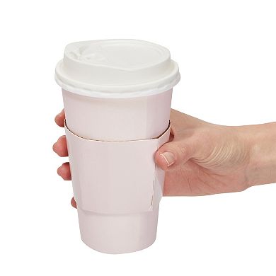 Set Of 48 Disposable Insulated Paper Coffee Cups With Lids & Sleeves For Hot Drinks, 4 Pastel Colors