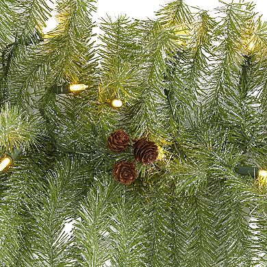 6' Christmas Pine Artificial Garland With 50 Warm White Led Lights And Pine Cones