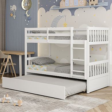 Twin Over Twin Bunk Bed with Pull-out Trundle and Ladder