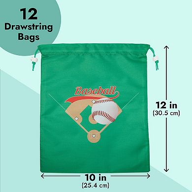 12 Pack Of Baseball Party Favor Bags, Drawstring Pouches For Birthday, 12 X 10"