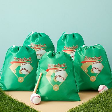 12 Pack Of Baseball Party Favor Bags, Drawstring Pouches For Birthday, 12 X 10"