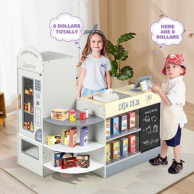 Kids Grocery Store Playset With Cash Register Pos Machine-gray