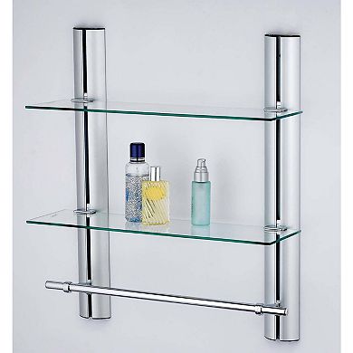 2 Tier Adjustable Glass Shelf With Aluminum Frame And Towel Bar