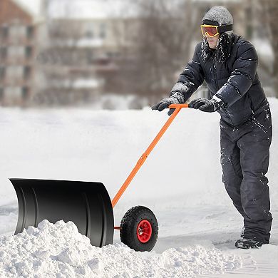 Snow Shovel With Wheels With 30 Inches Wide Blade And Adjustable Handle-orange