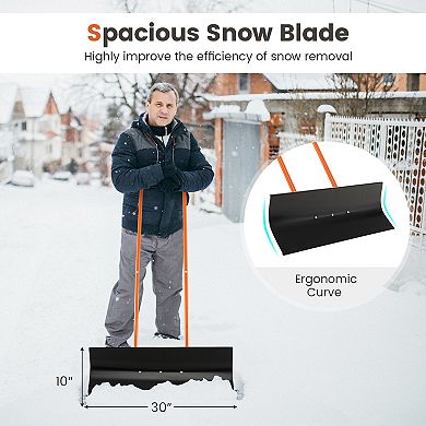 Snow Shovel With Wheels With 30 Inches Wide Blade And Adjustable Handle-orange