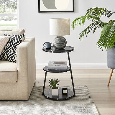 Skylar Round 3-tier Side Accent Table With Raised Lip Edge Tabletop And Midcentury Modern Metal Legs