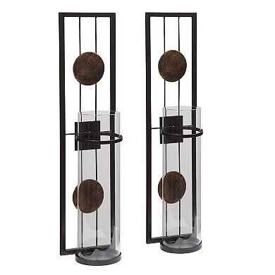 20 In. Modern Floating Decorative Metal Medallion Pillar Candle Sconces  Wall Mount  Set Of 2
