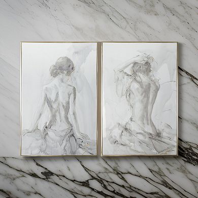 Tia 33 X 49 Hanging Wall Art Portrait Set Of 2, Gray Feminine Figure Sketch