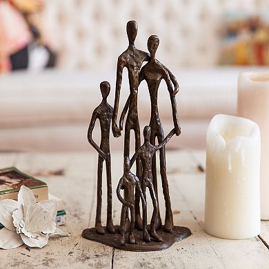 Family Of Five Posing Bronze Sculpture