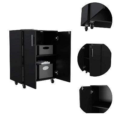 Lewis Storage Cabinet Base, Four Caster, Double Door Cabinet, Two Interior Shelves