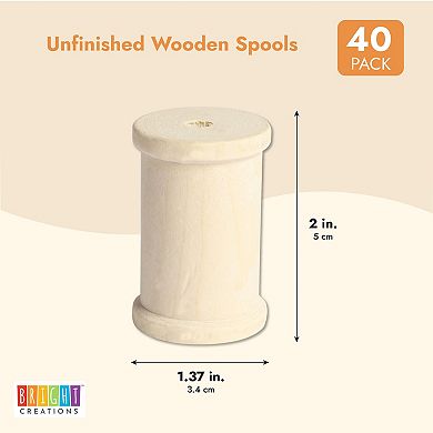 40 Pack Large Unfinished Wooden Spools For Crafts And Sewing Diy, 1-3/8 X 2 In