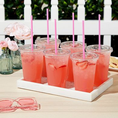 300 Count Plastic Pink Disposable Drinking Straws For Baby Shower, Birthday, 10"