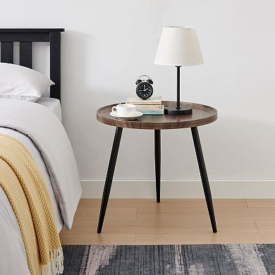 Paxton Raised Lip Edge Side Table With Modern Black Metal Taper Legs - Round