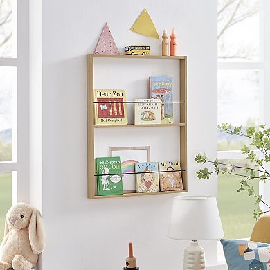 Steiner Beech Square Modern 2-Tier Kids Book Or Toy Figure Display Unit Wall Mounted Bookshelf