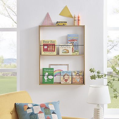 Steiner Beech Square Modern 2-Tier Kids Book Or Toy Figure Display Unit Wall Mounted Bookshelf