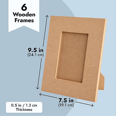 6 Pack Unfinished Wood Picture Frames, Holds 4 X 6 Inch Photos, 7.5 X 8 X 5 In